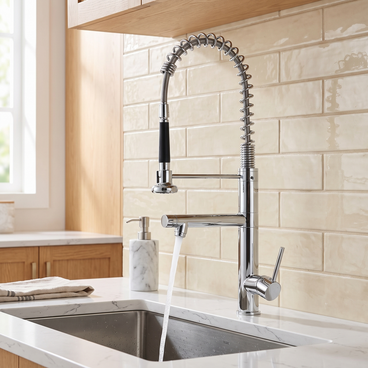 Harlow Pull-Down Kitchen Faucet countertop view — Chrome finish — Casa Norex