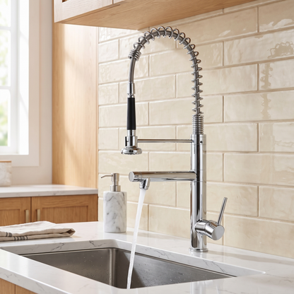 Harlow Pull-Down Kitchen Faucet countertop view — Chrome finish — Casa Norex