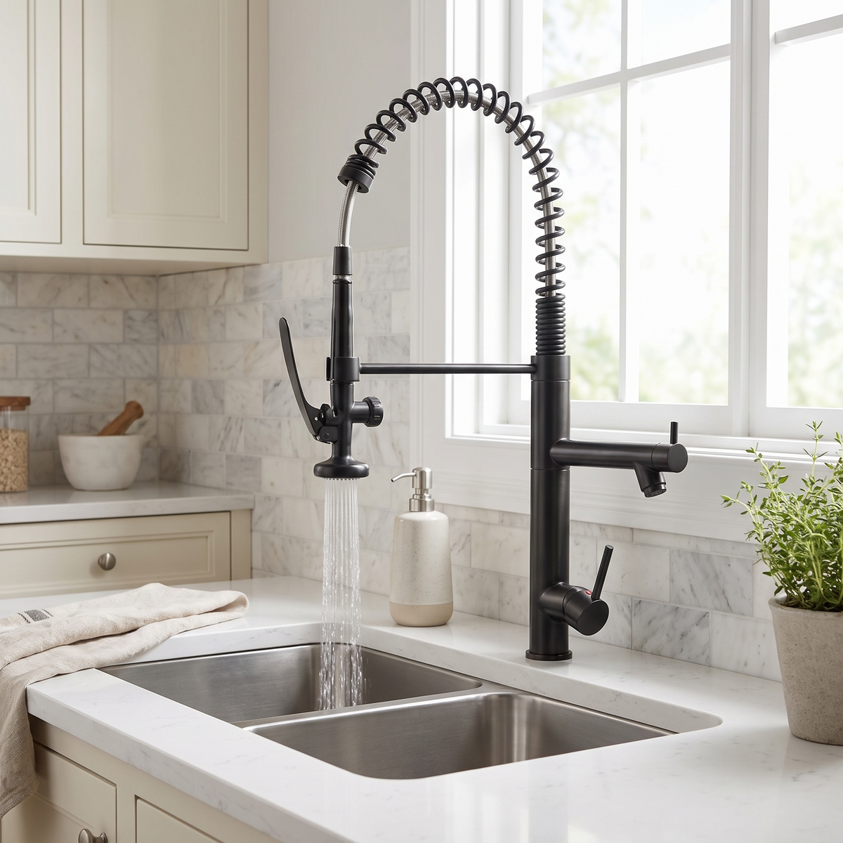Harlow Pull-Down Kitchen Faucet lifestyle angle — Black Bronze finish — Casa Norex