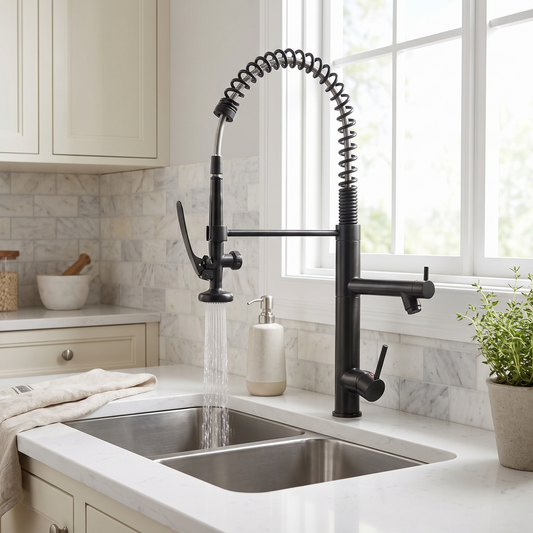 Harlow Pull-Down Kitchen Faucet lifestyle angle — Black Bronze finish — Casa Norex
