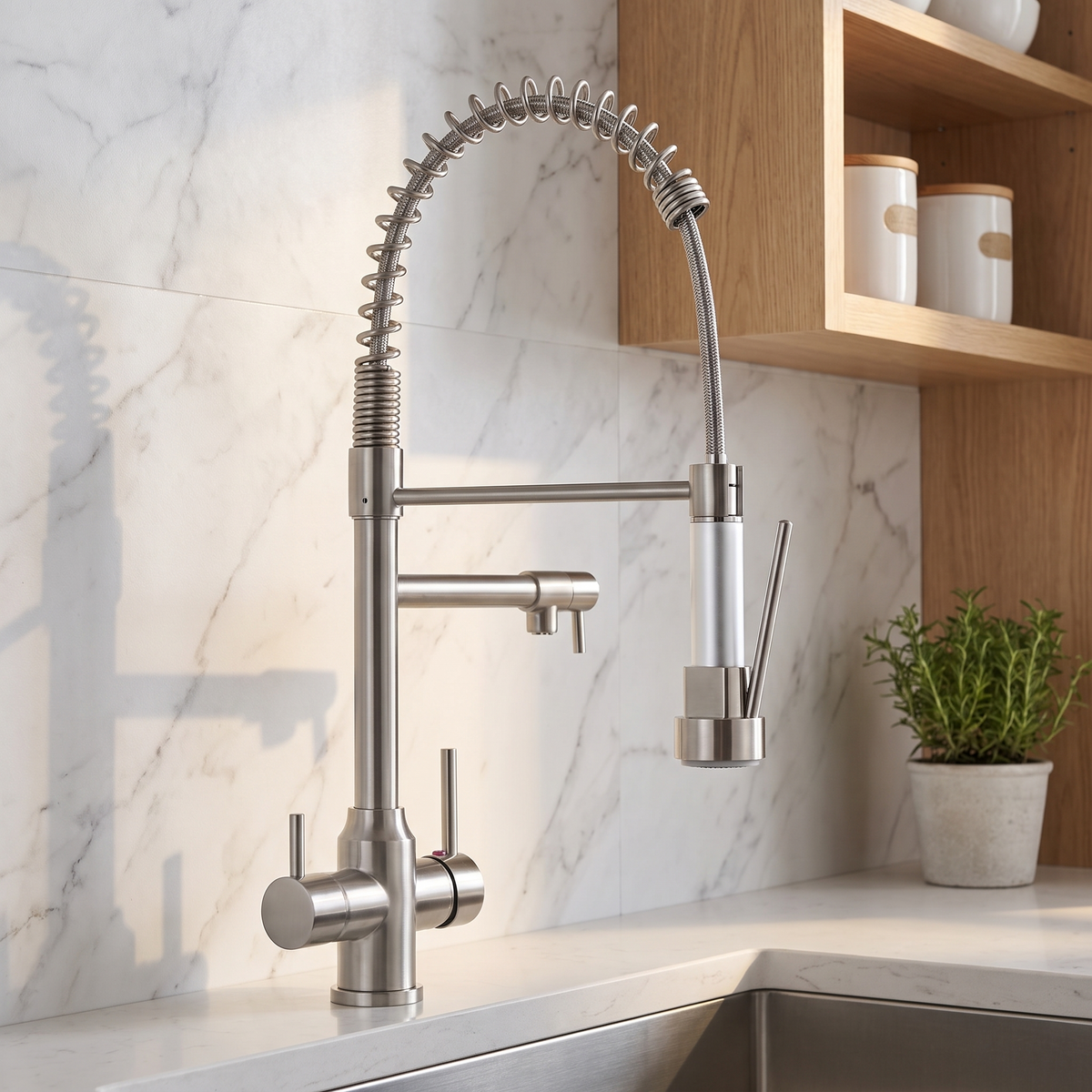 Ridgeline Pull-Down Kitchen Faucet finish close-up — Brushed Nickel finish — Casa Norex