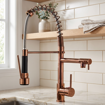Ridgeline Pull-Down Kitchen Faucet lifestyle angle — Copper finish — Casa Norex