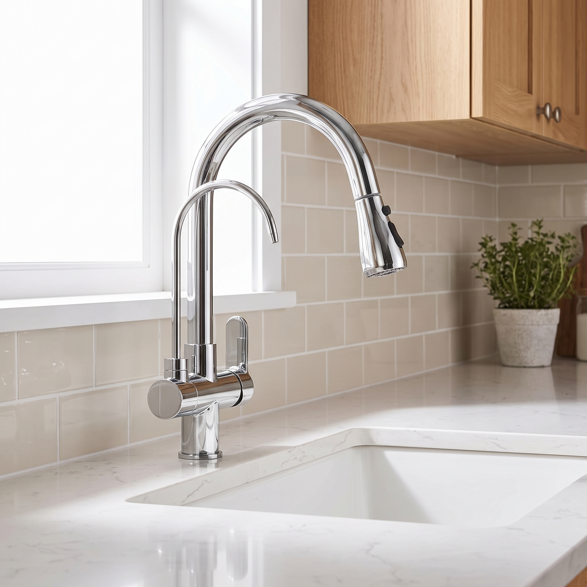 Wellspring Kitchen Faucet full profile — Gunmetal Gray finish — Casa Norex