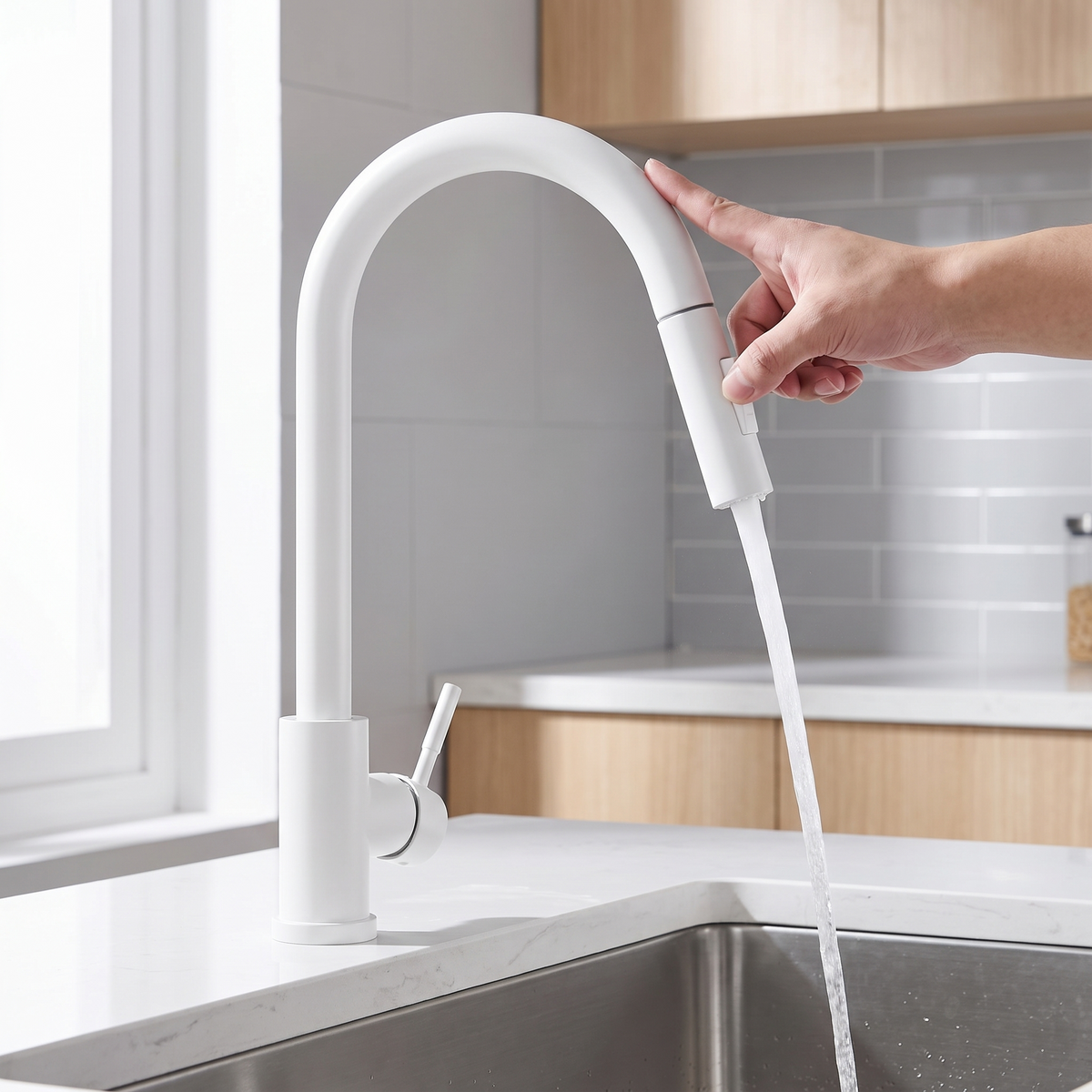 Falkenberg touch kitchen faucet Matte White lifestyle