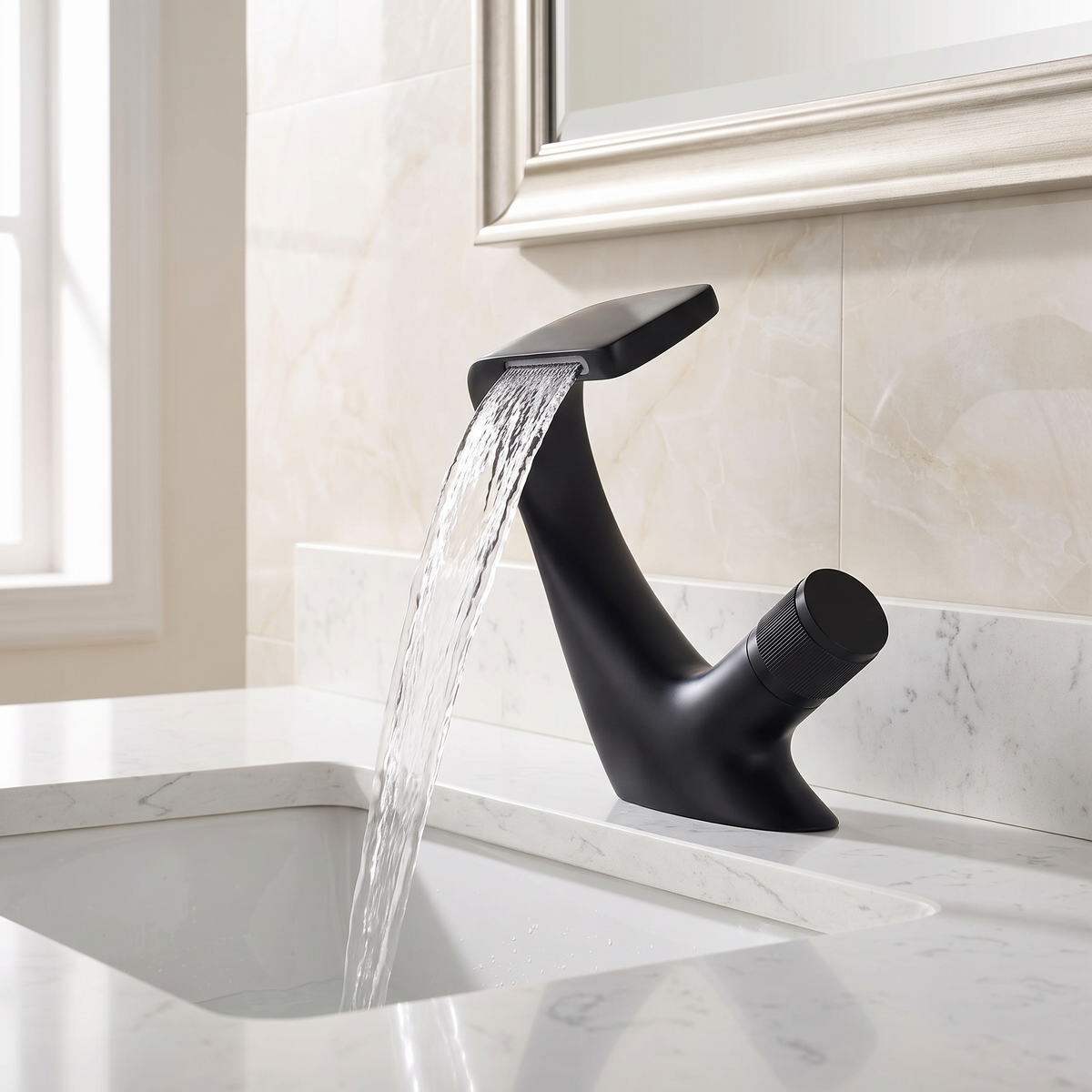 Bodo waterfall bathroom faucet Matte Black lifestyle