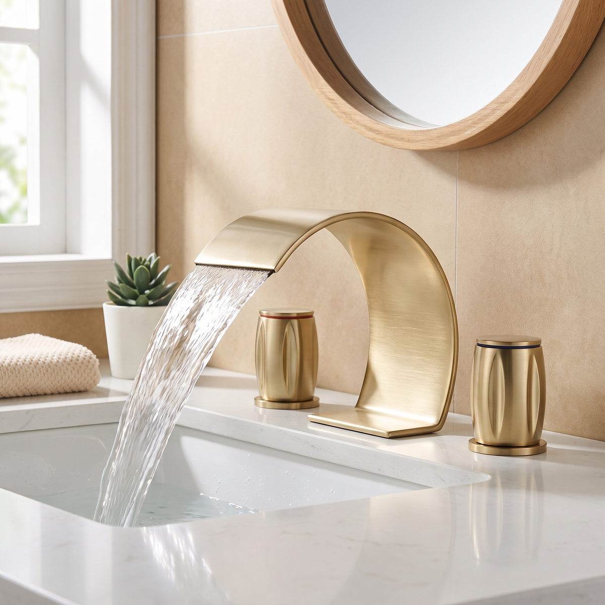 Serene Widespread Bathroom Faucet base plate detail — Chrome finish — Casa Norex