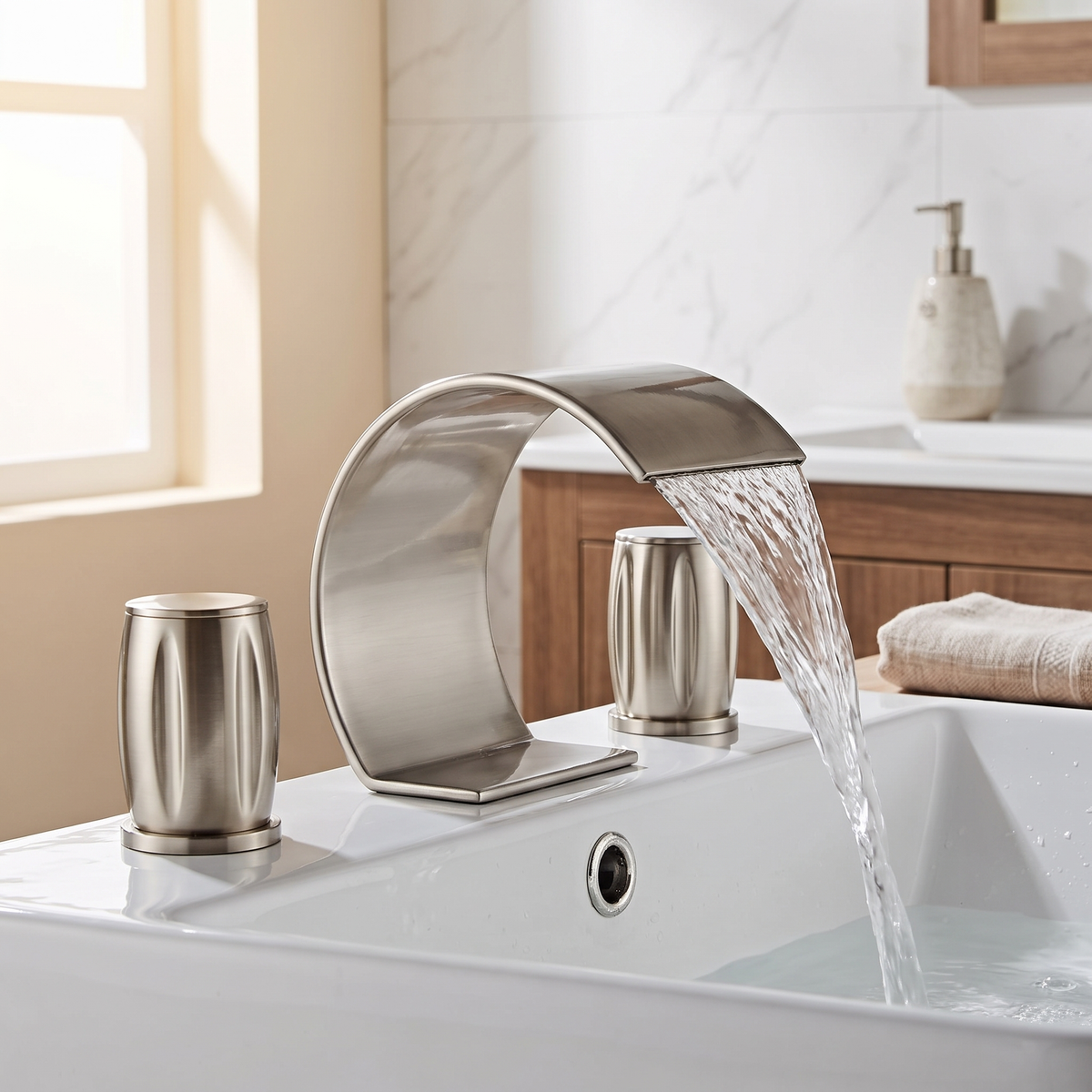 Serene Widespread Bathroom Faucet spray head detail — Gray finish — Casa Norex