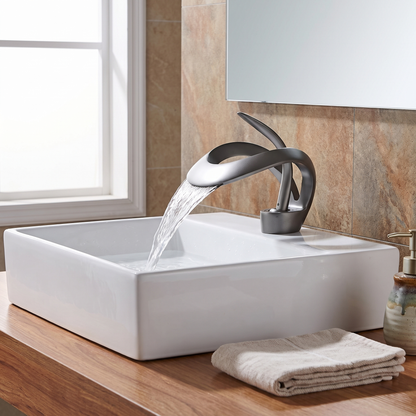 Larkwell Waterfall Bathroom Faucet full profile — Gray finish — Casa Norex