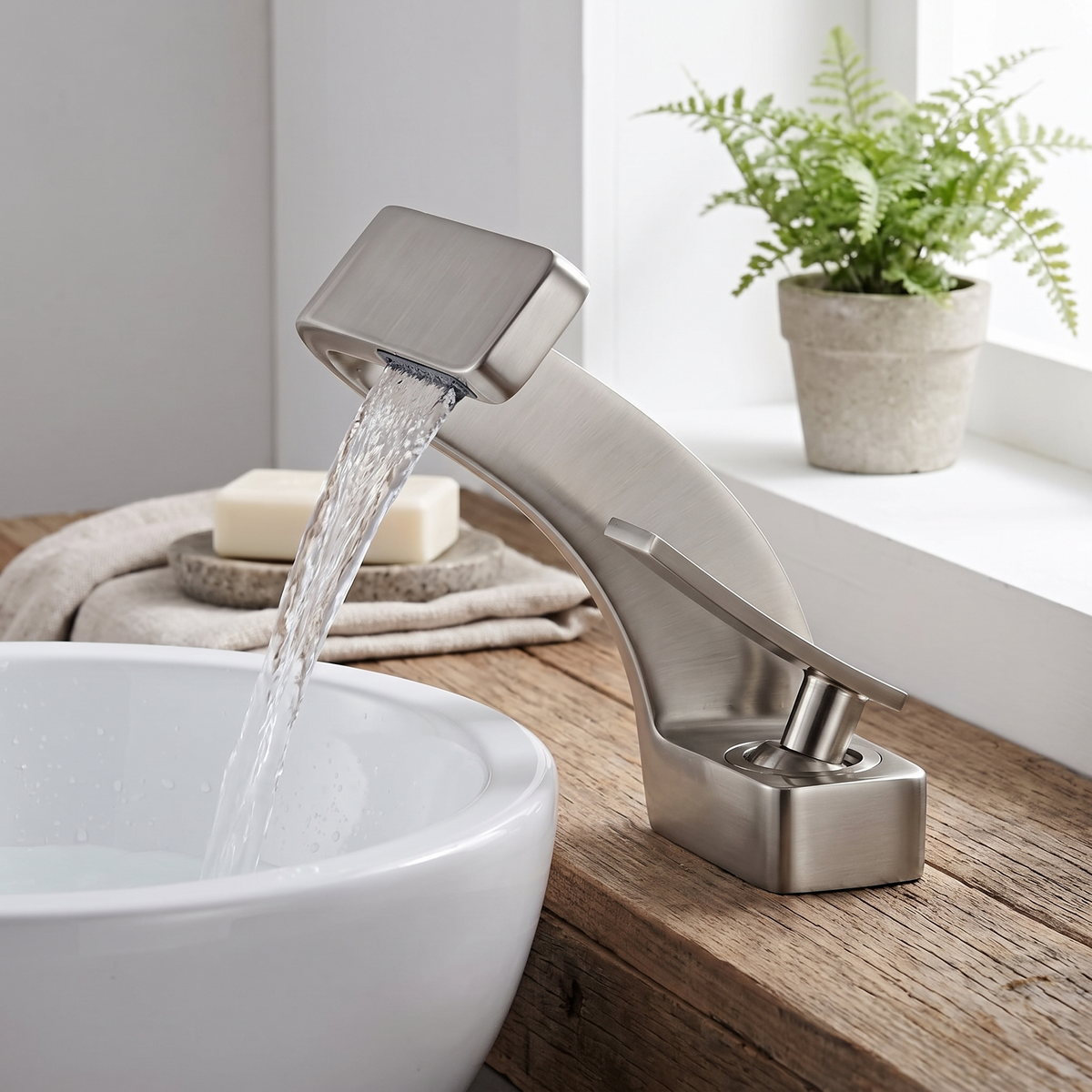 Cascadia Waterfall Bathroom Faucet base plate detail — Brushed Gold finish — Casa Norex