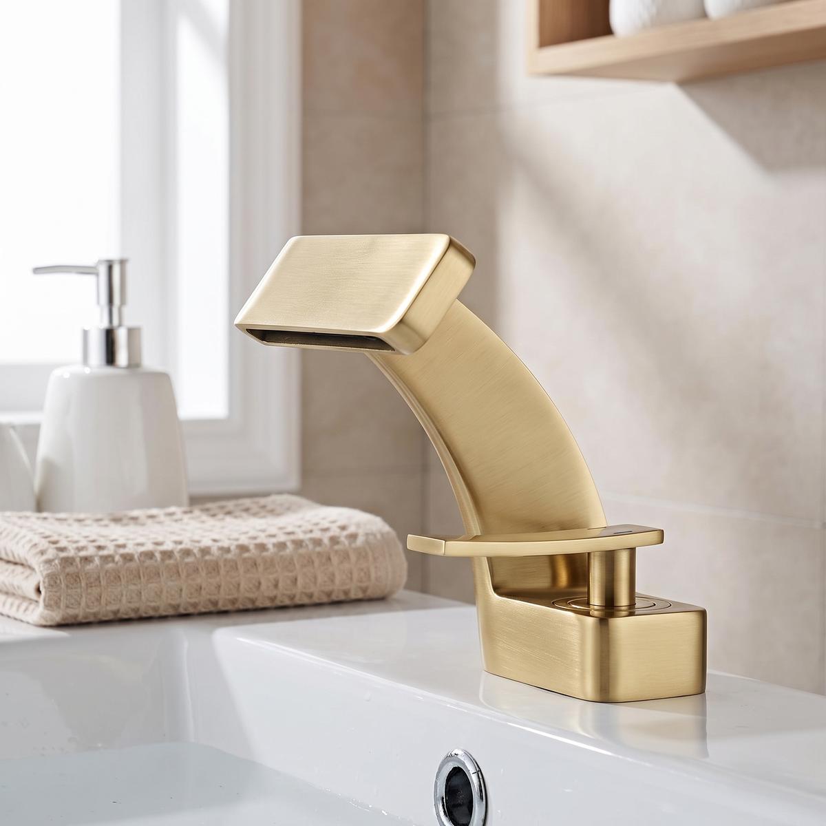 Waterfall Bathroom Faucet — high-density solid brass in Brushed Gold finish | Casa Norex