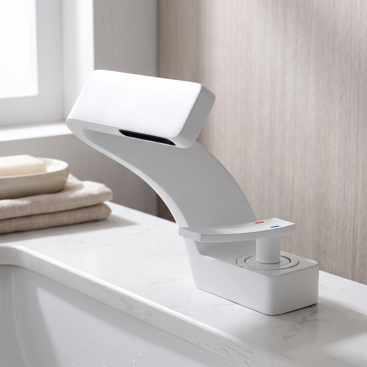 Cascadia Waterfall Bathroom Faucet finish close-up — Chrome finish — Casa Norex