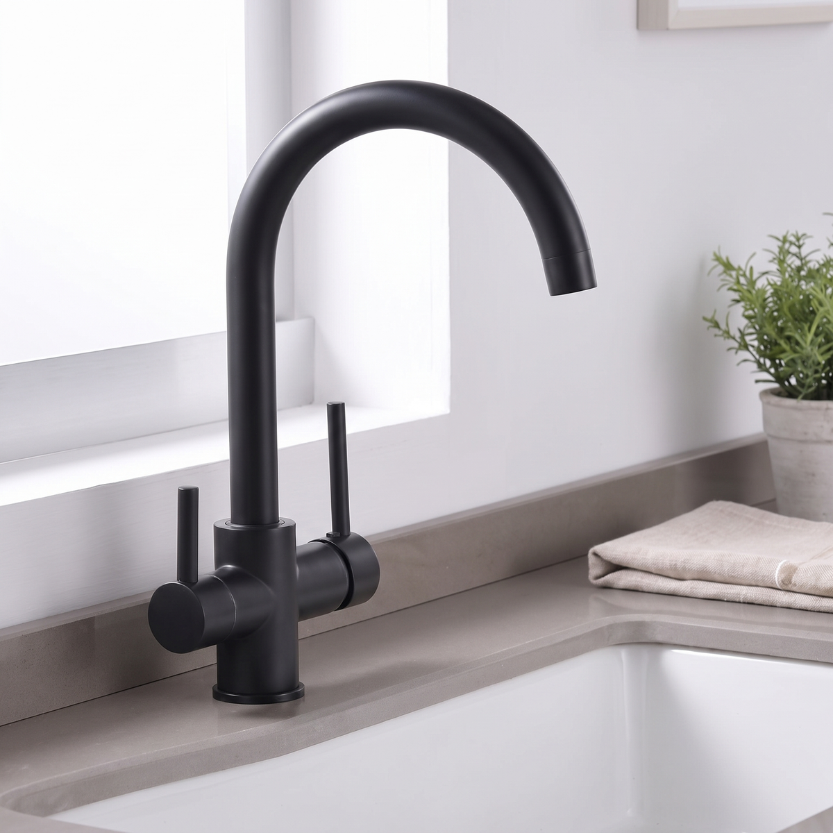 Pureflow Kitchen Faucet mounting detail — Granite Beige finish — Casa Norex