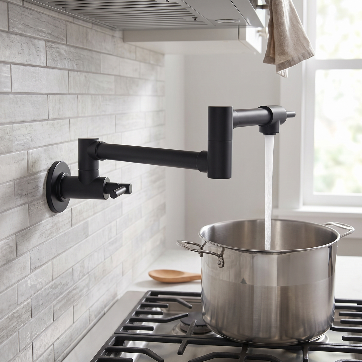 Pot Filler Kitchen Faucet — high-density solid brass in Matte Black finish | Casa Norex