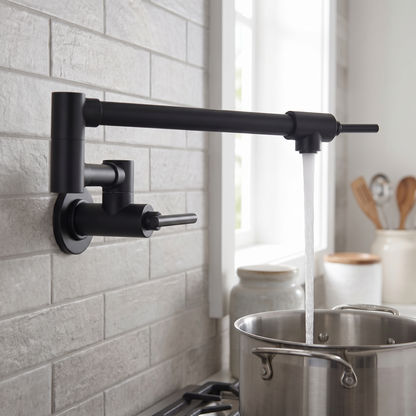 Rangewell Pot Filler Kitchen Faucet valve detail — Matte Black finish — Casa Norex