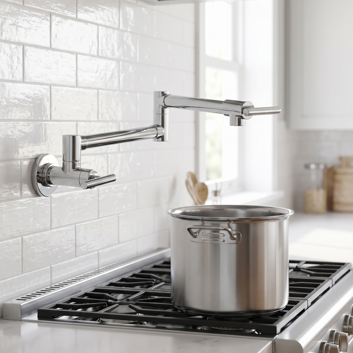 Rangewell Pot Filler Kitchen Faucet aerator close-up — Chrome finish — Casa Norex