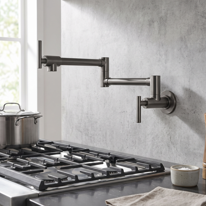 Rangewell Pot Filler Kitchen Faucet full profile — Gun Gray finish — Casa Norex