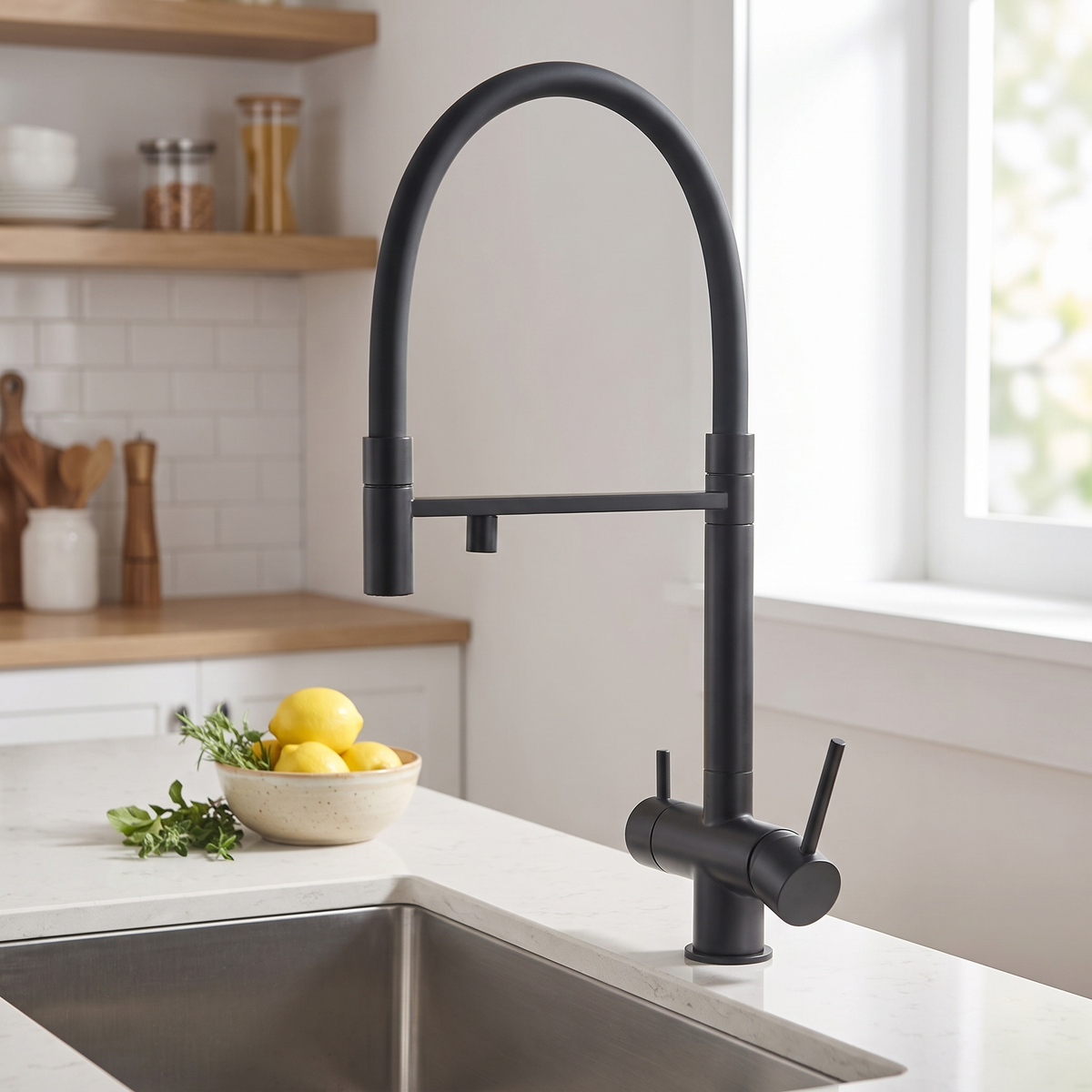 Pull-Down Kitchen Faucet — solid brass in Matte Black finish | Casa Norex