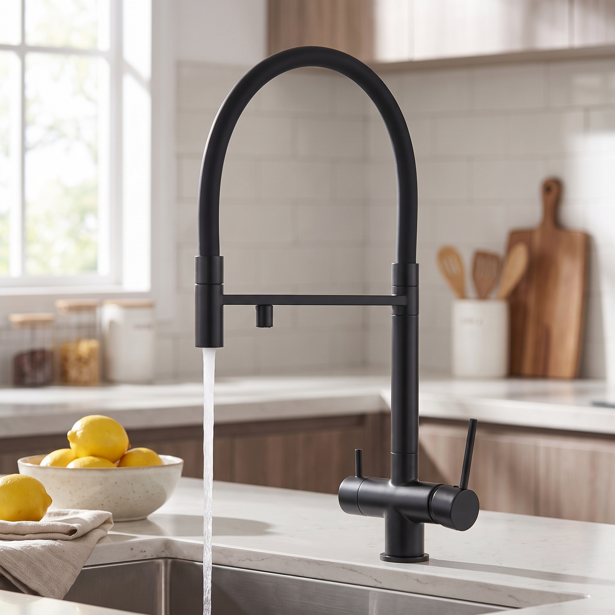Purestream Pull-Down Kitchen Faucet reach profile — Matte Gray finish — Casa Norex