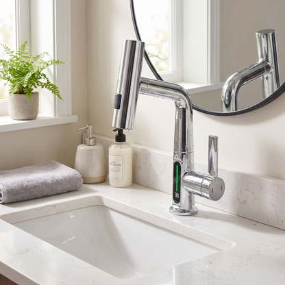 Novara Waterfall Bathroom Faucet aerator close-up — Matte White finish — Casa Norex