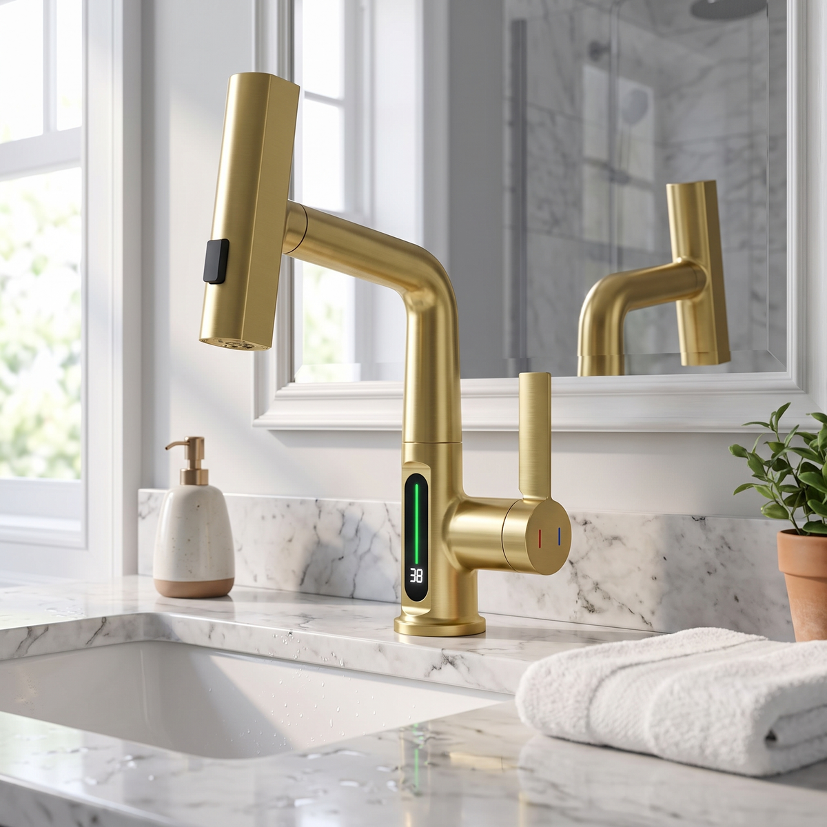 Novara Waterfall Bathroom Faucet mounting detail — Chrome finish — Casa Norex