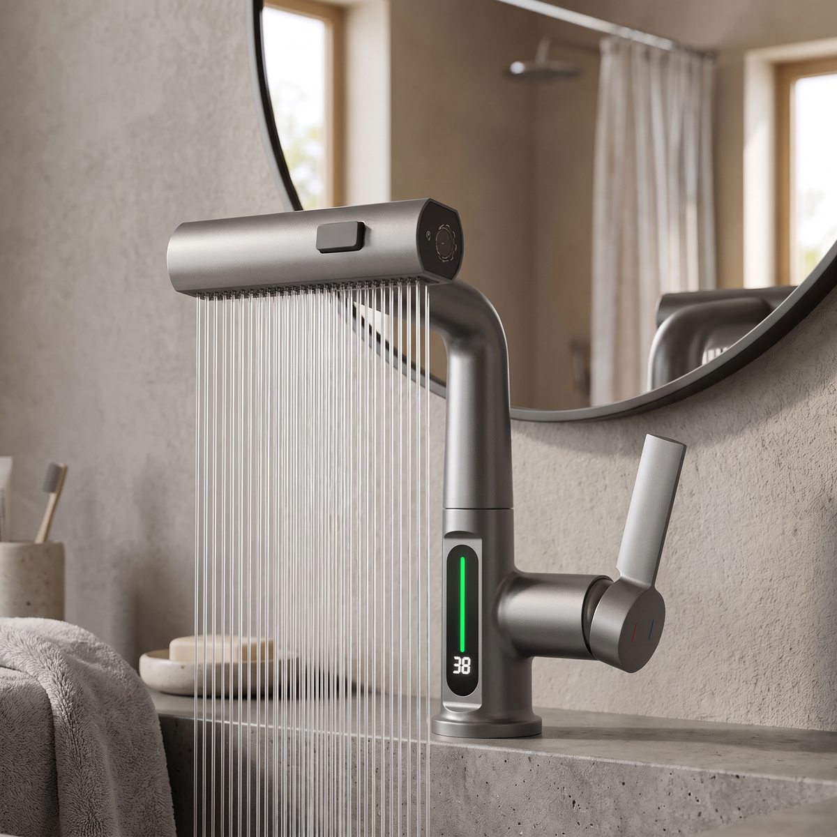 Waterfall Bathroom Faucet — solid brass in Gray finish | Casa Norex