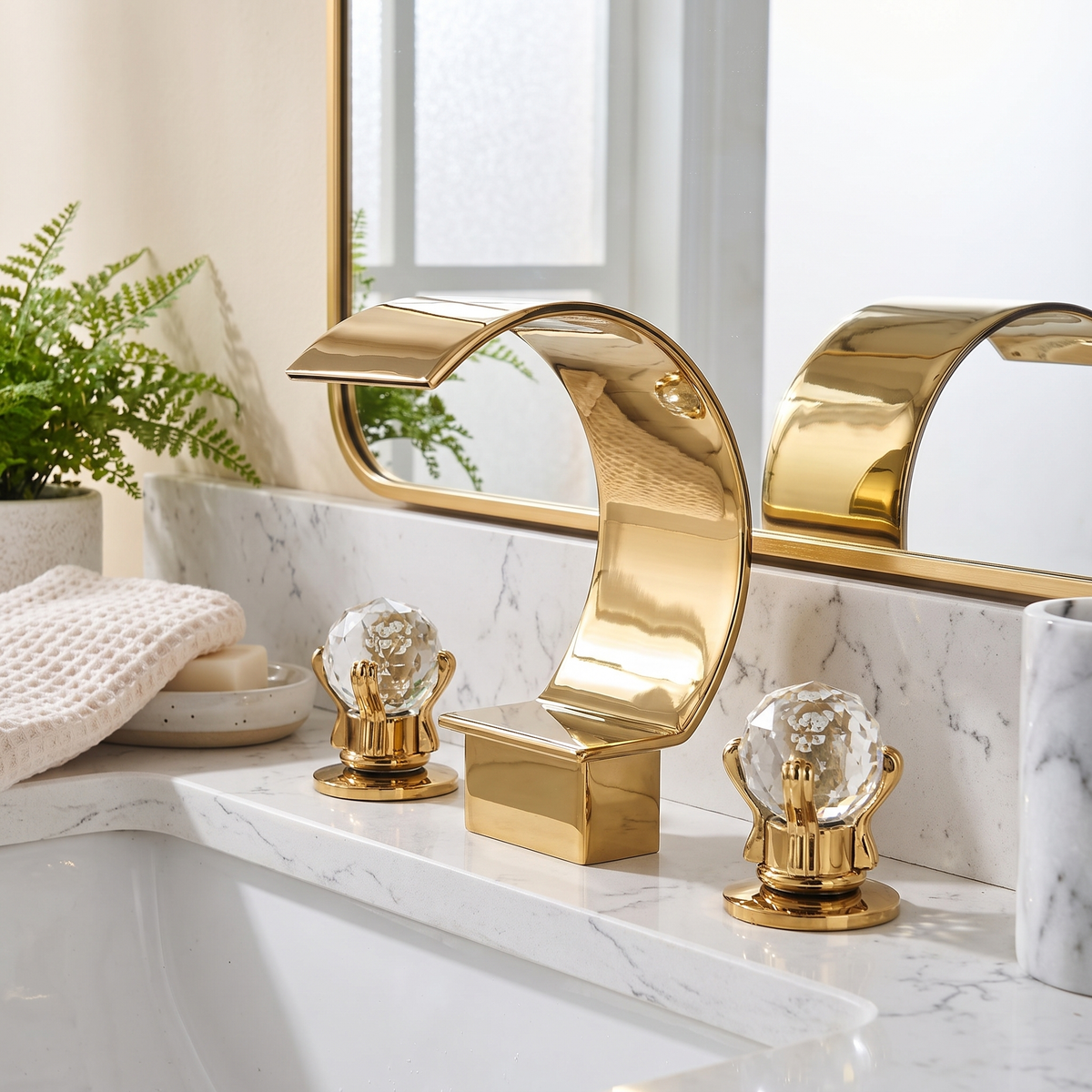 Crestfall Waterfall Bathroom Faucet aerator close-up — Chrome finish — Casa Norex