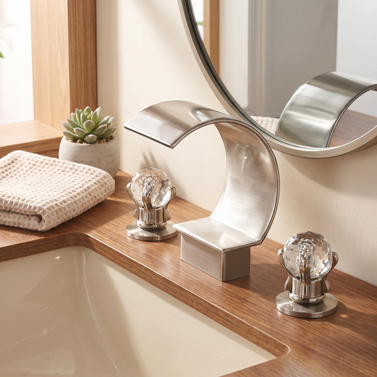 Crestfall Waterfall Bathroom Faucet valve detail — Black Bronze finish — Casa Norex