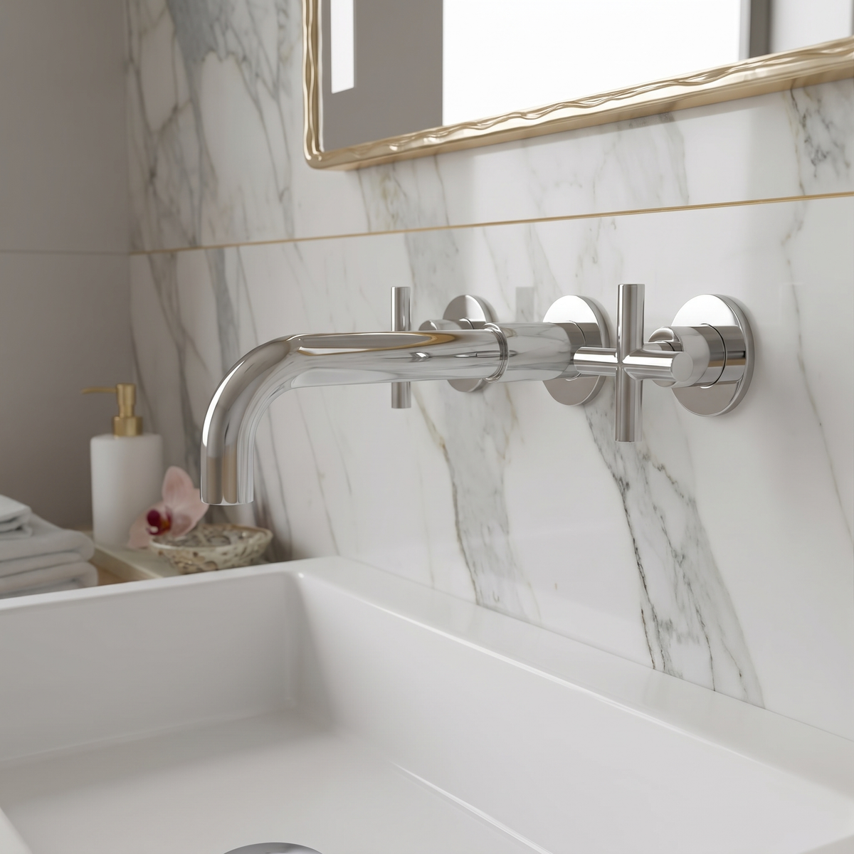 Wall-Mounted Bathroom Faucet — solid brass in Chrome finish | Casa Norex