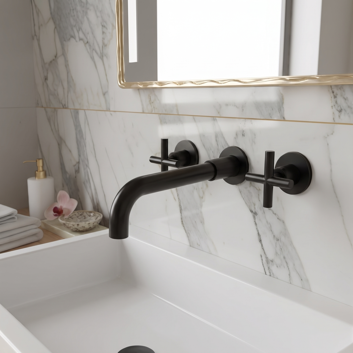 Rotare Wall-Mounted Bathroom Faucet full profile — Brushed Nickel finish — Casa Norex