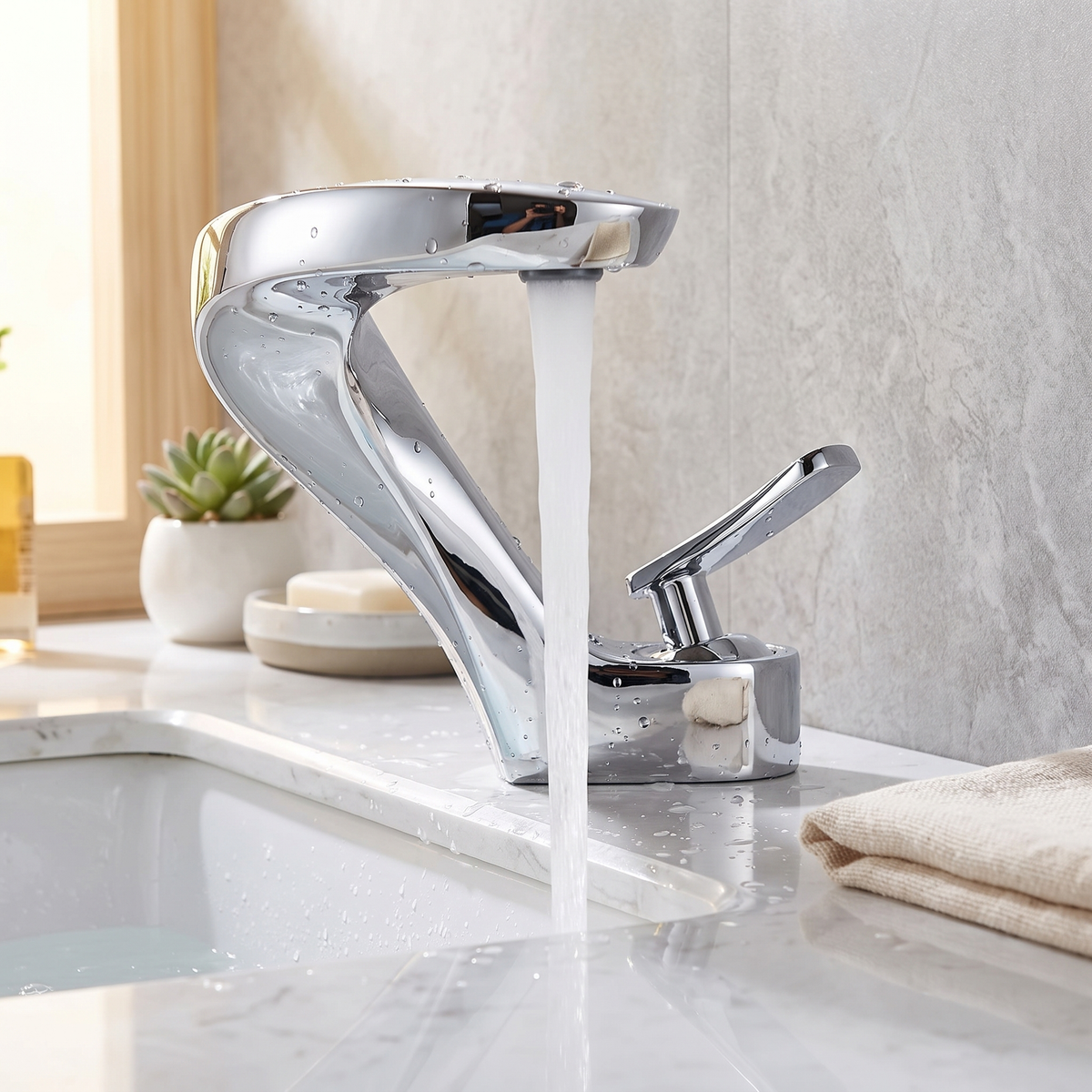 Belmara Bathroom Faucet countertop view — White finish — Casa Norex