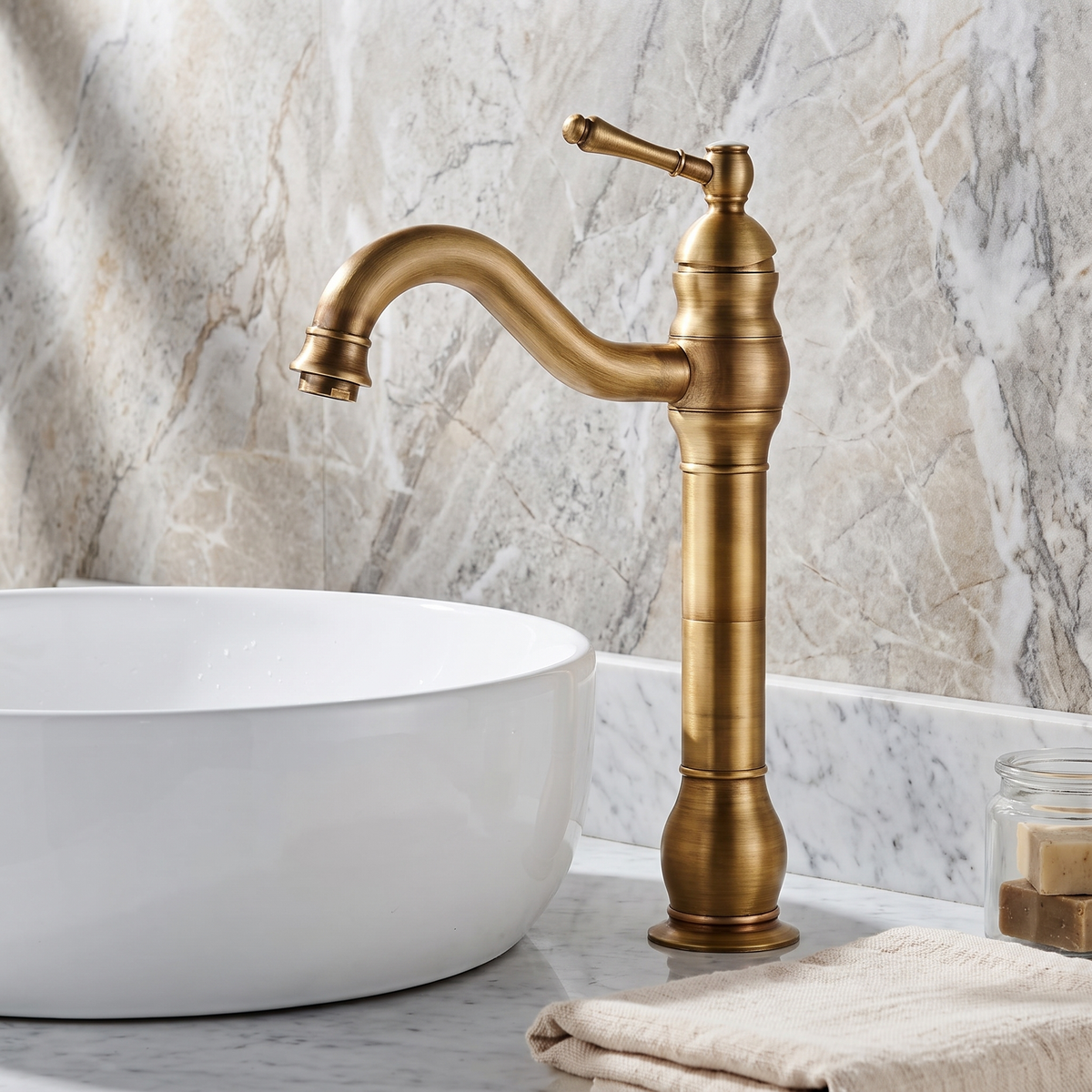 Kiruna Antique Vessel Sink Faucet - Antique Brass 8.7in