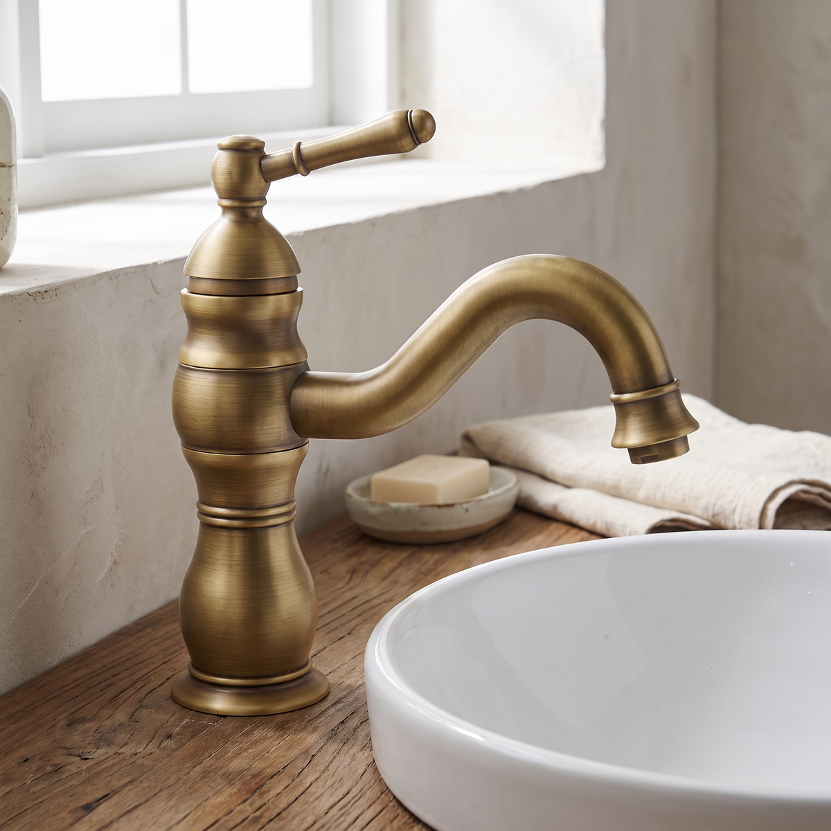 Kiruna Antique Vessel Sink Faucet - Antique Brass 5.1in