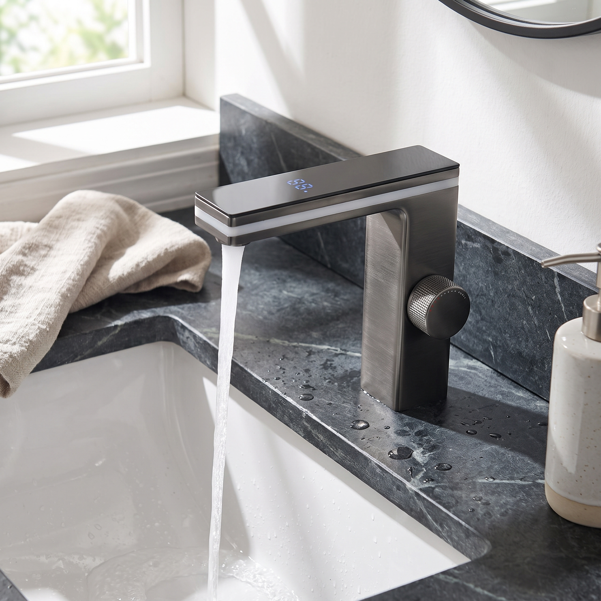 Celsiq Bathroom Basin Faucet top-down view — Gray finish — Casa Norex