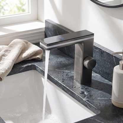 Celsiq Bathroom Basin Faucet top-down view — Gray finish — Casa Norex