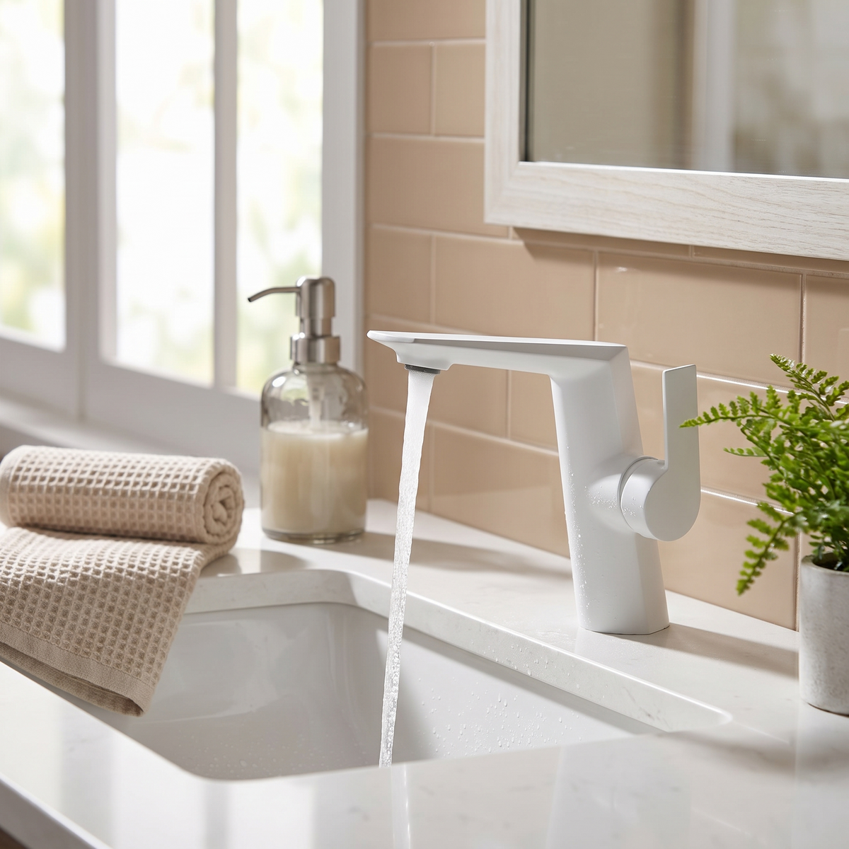 Halsa Single Handle Mixer Bathroom Sink Faucet - White
