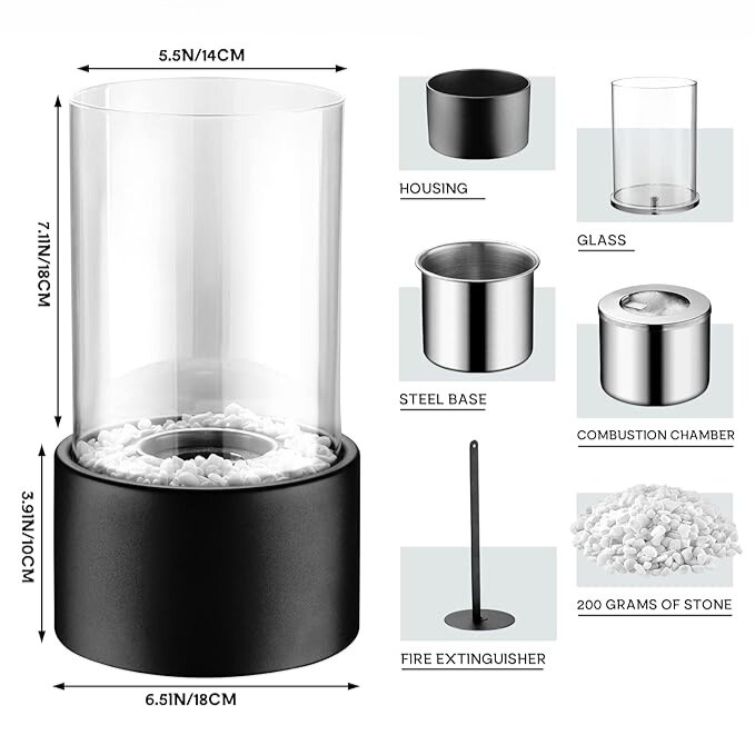 Dimension and parts diagram of the glass cylinder oil lamp — Casa Norex