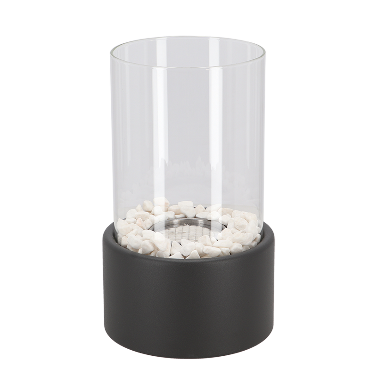 Black oil lamp with clear glass cylinder on a white background — Casa Norex