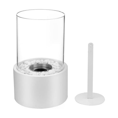 White oil lamp with a clear glass cylinder and its extinguisher cap — Casa Norex