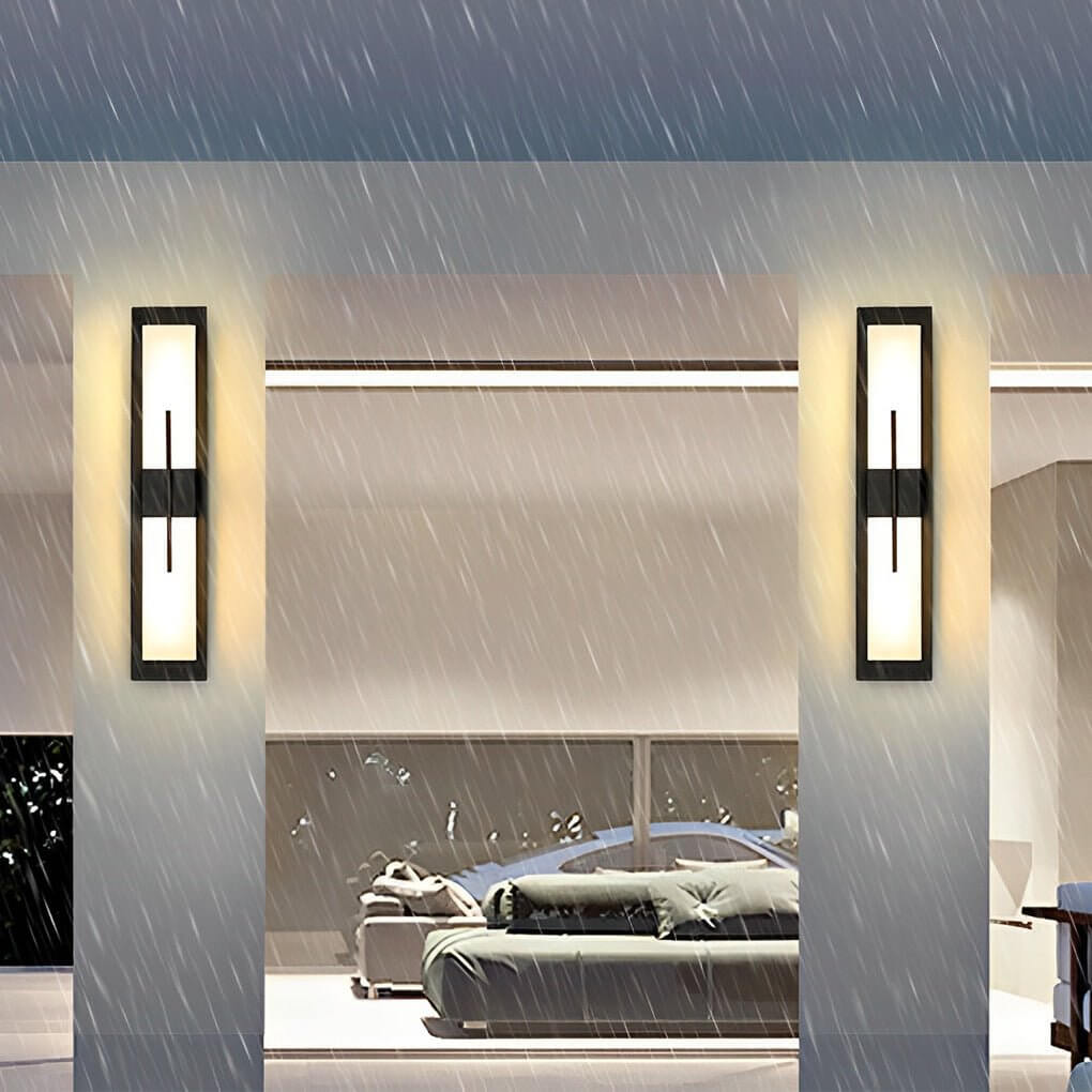 Tall rectangular outdoor wall light in contemporary outdoor space — Casa Norex