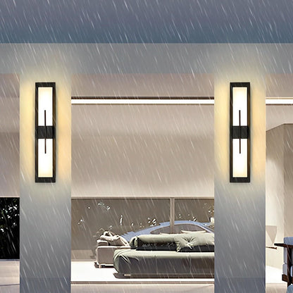 Tall rectangular outdoor wall light in contemporary outdoor space — Casa Norex
