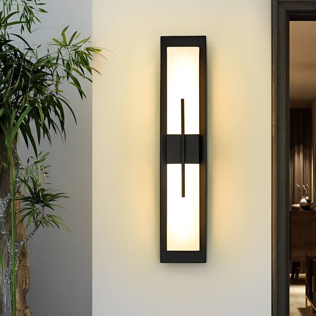Tall rectangular outdoor wall light with soft light in garden — Casa Norex