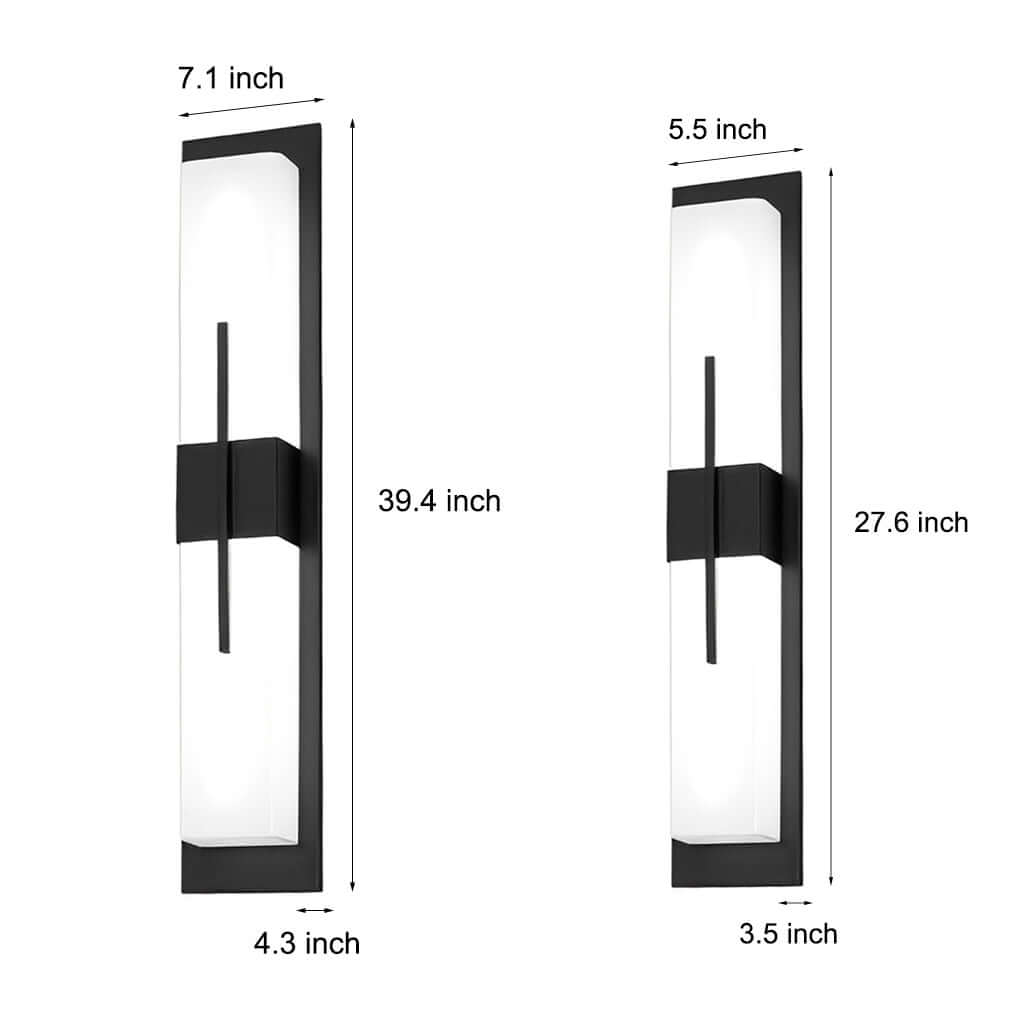 Tall rectangular outdoor wall light dimension diagram for sizes and installation reference — Casa Norex