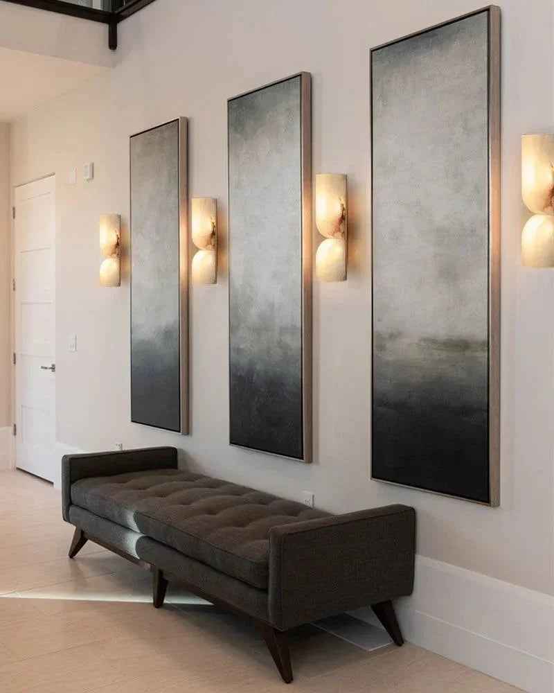 LightsStory Artisanal Alabaster Wall Sconce - Geometric Relief