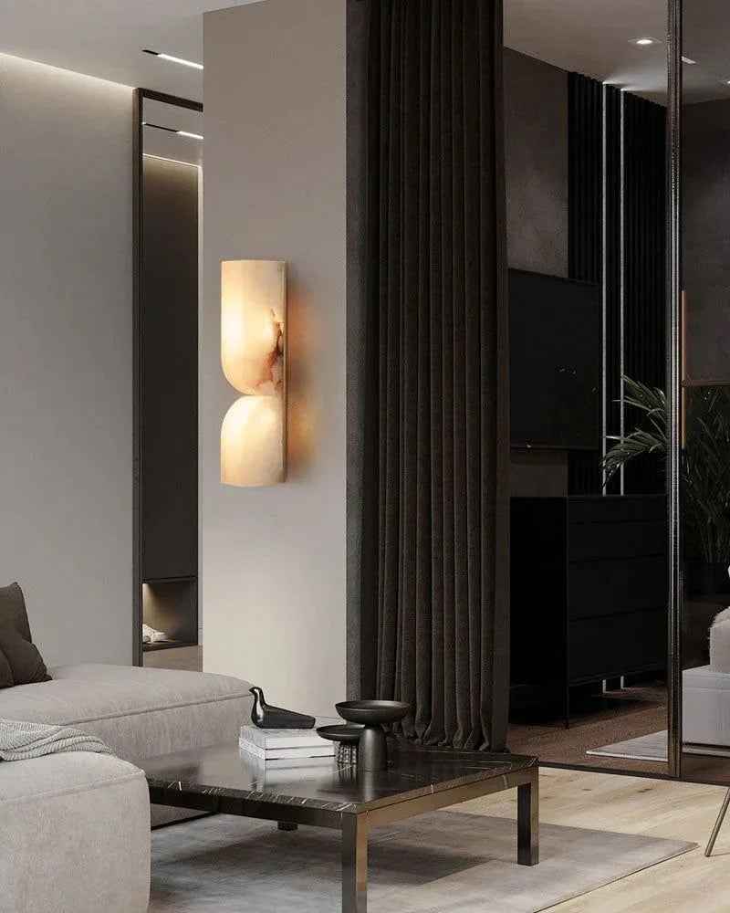 LightsStory Artisanal Alabaster Wall Sconce - Geometric Relief