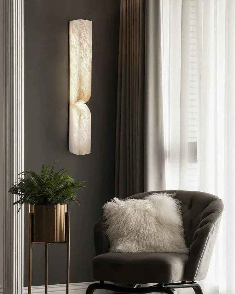 Alabaster wall sconce angle view — large size | Casa Norex