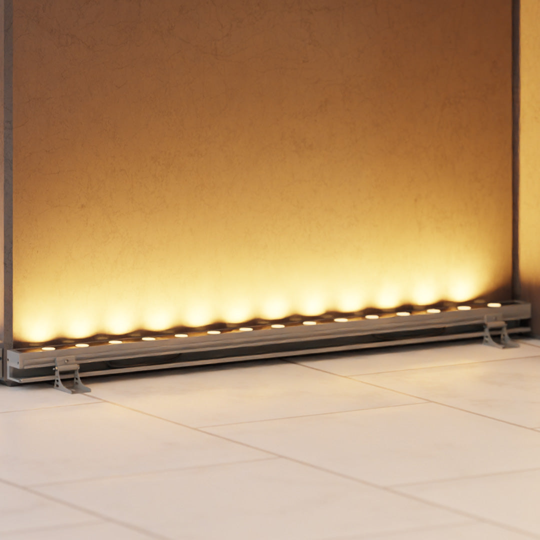Skyline warm golden light on a modern facade — Casa Norex