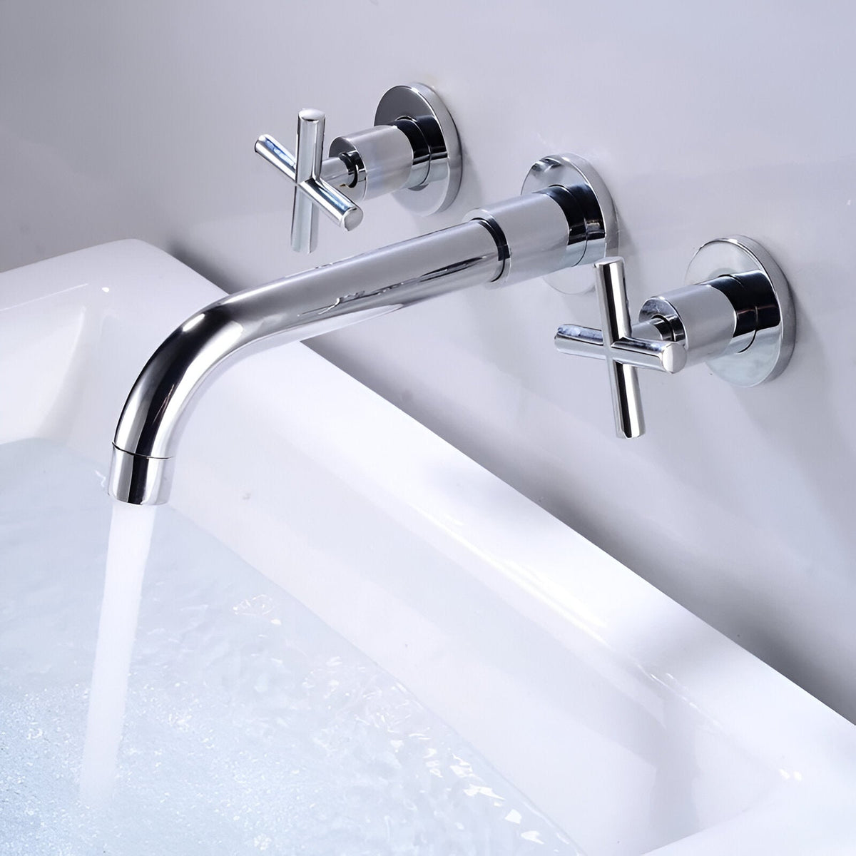 Rotare Wall-Mounted Bathroom Faucet spout close-up — Chrome finish — Casa Norex