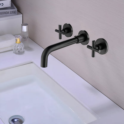 Rotare Wall-Mounted Bathroom Faucet installed — Black finish angle view | Casa Norex