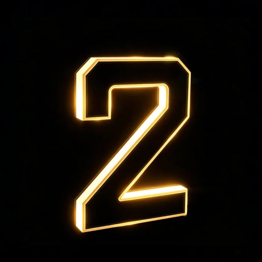 Illuminated number 2 in matte black with a warm glowing outline | Casa Norex