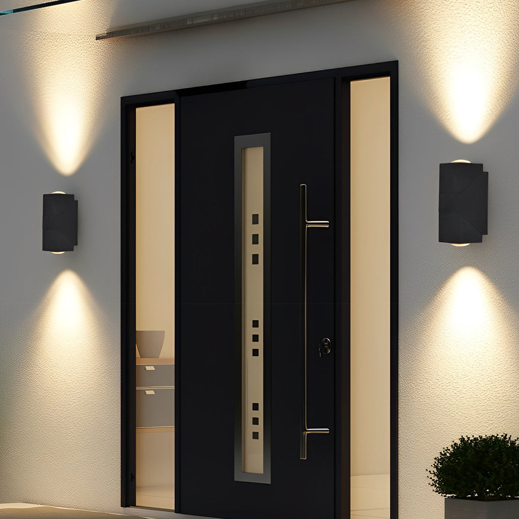 Up down outdoor wall light at entrance door — black finish | Casa Norex